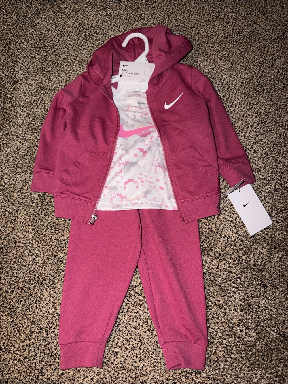 Nike Girls Raspberry Pink 3-Piece Hoodie Set
